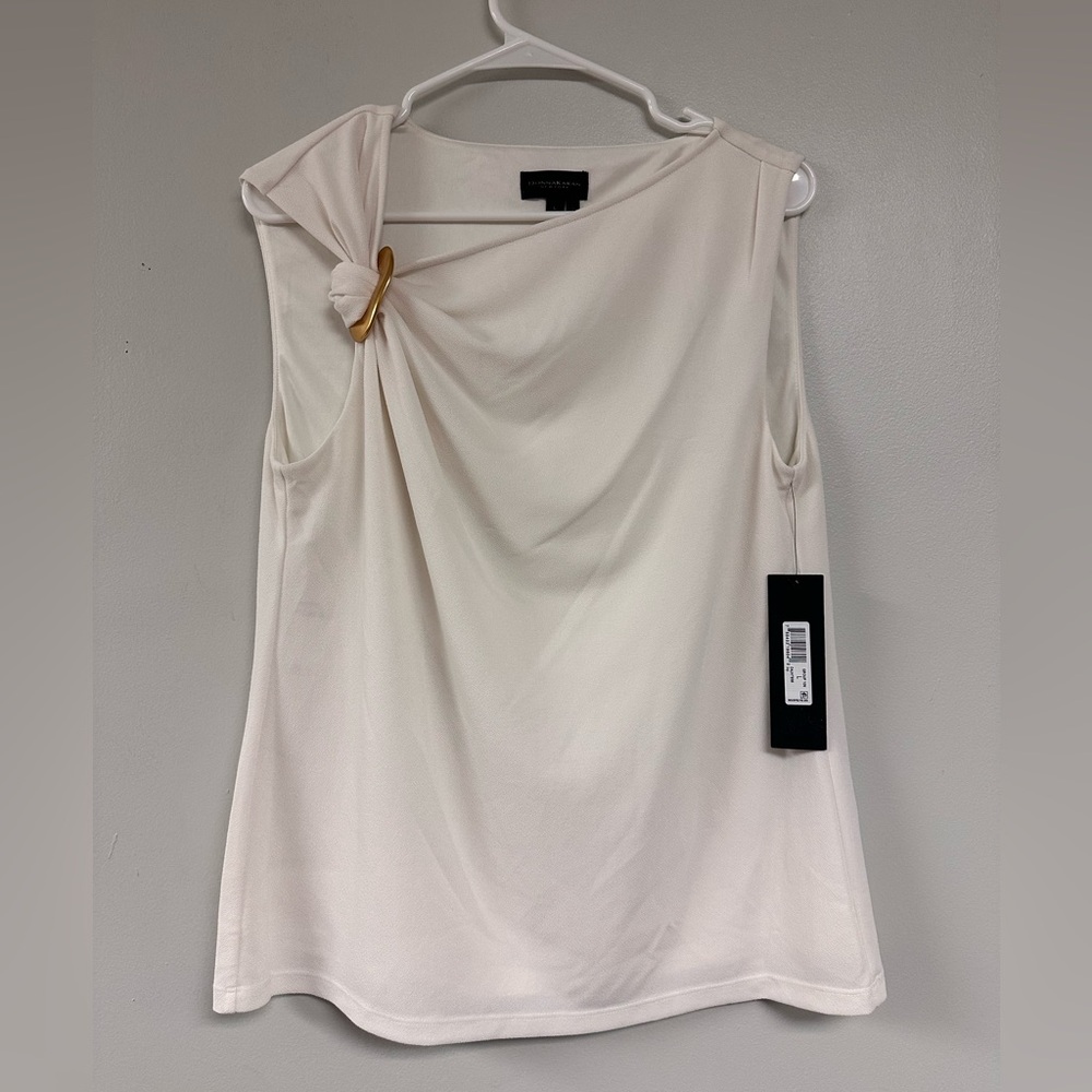 Donna Karan Cream Top with Subtle Gold Detail